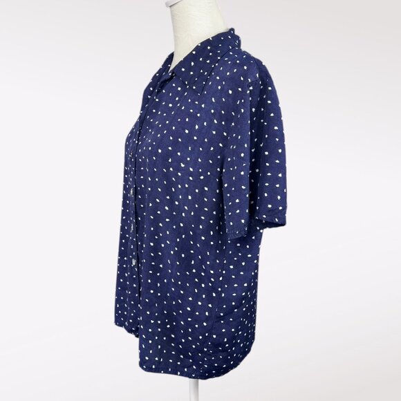 Vintage California Krush Navy Blue Polka Dot Button Up Blouse Size Medium - Picture 4 of 8